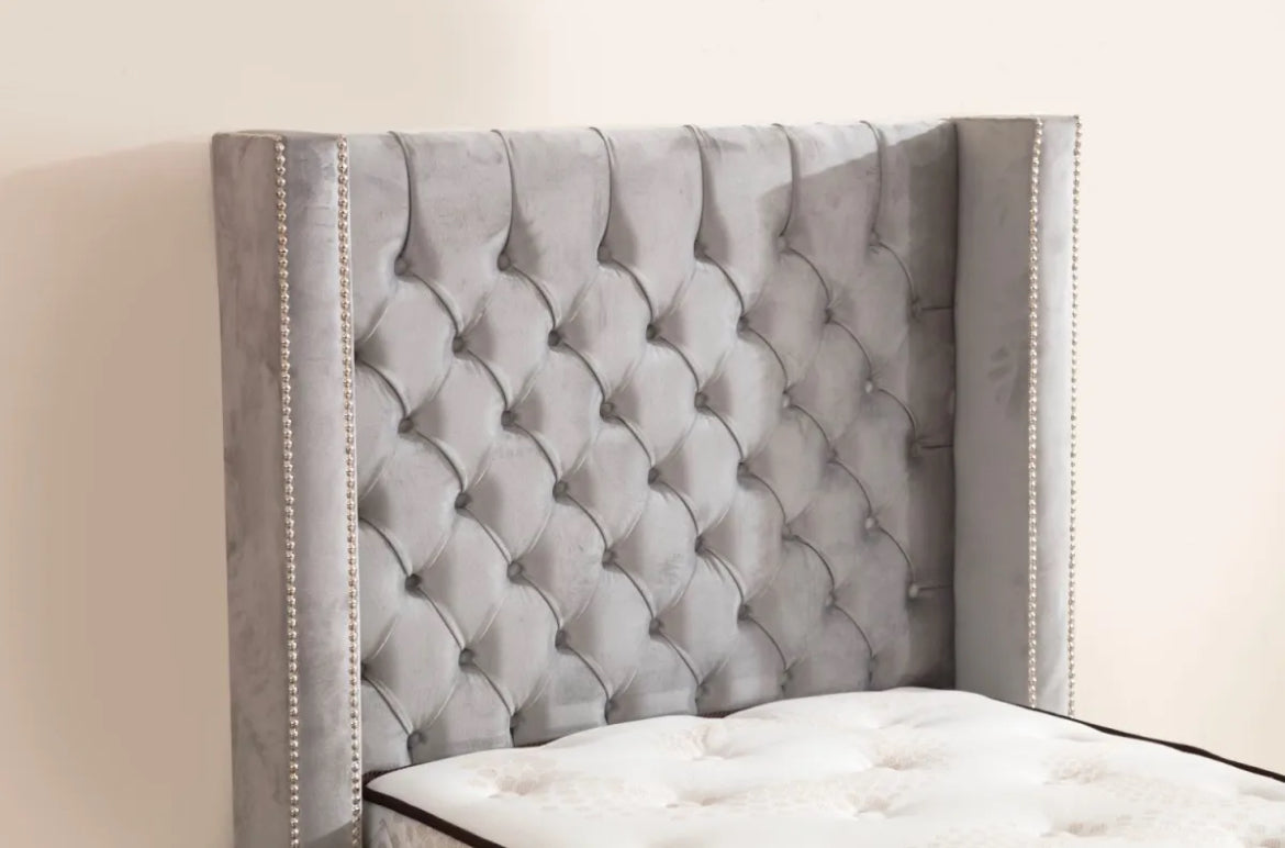 Lit Coffre Clouté Velours gris 90x190