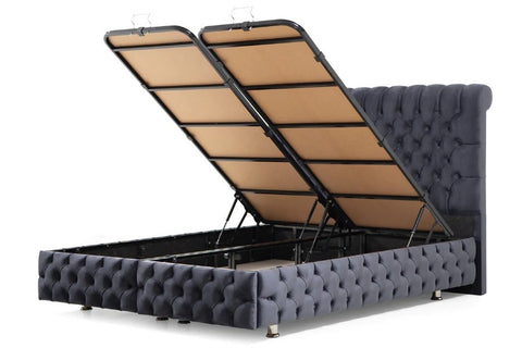 Lit Coffre capitonné Luna velours gris Anthracite