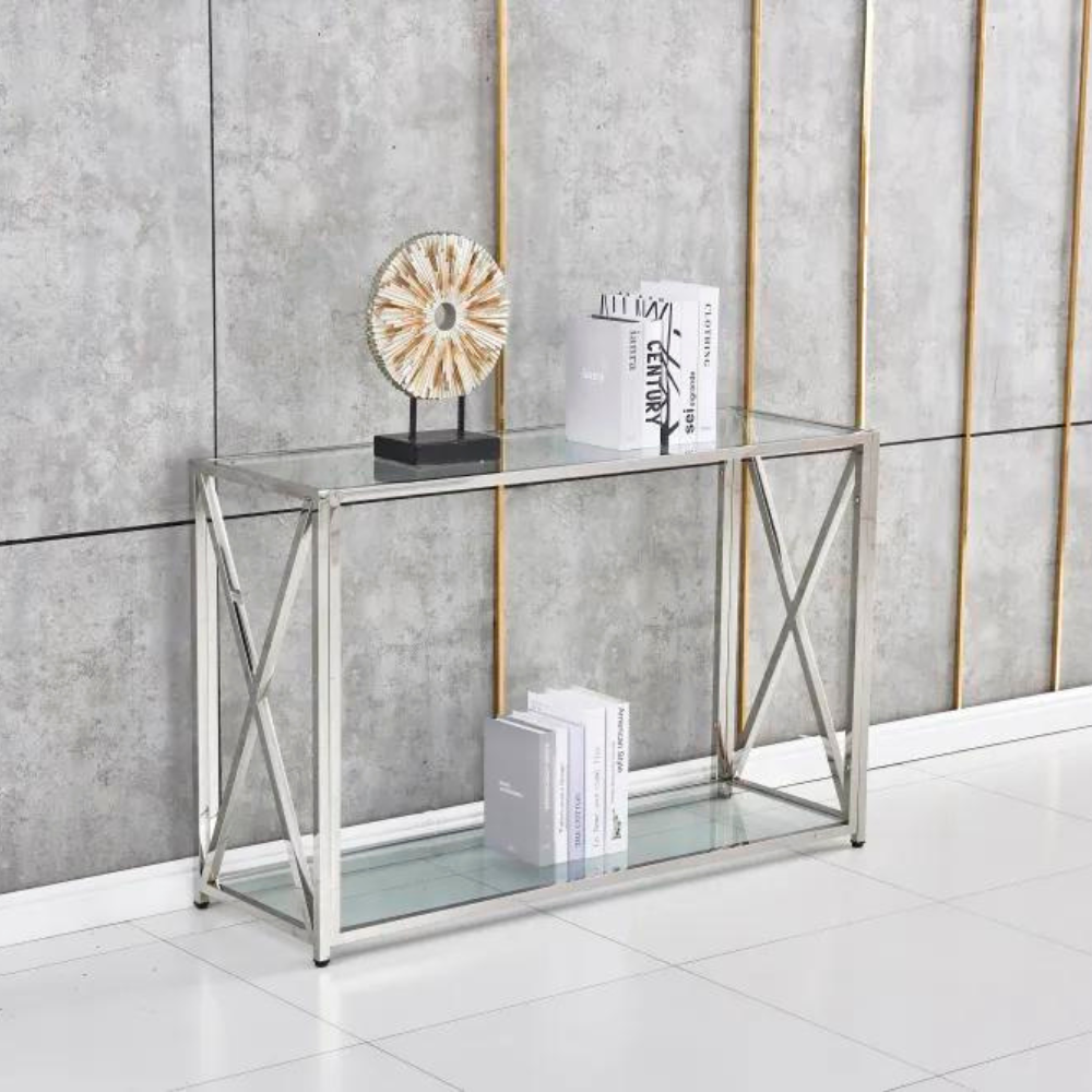 Console Kensy argent verre transparent