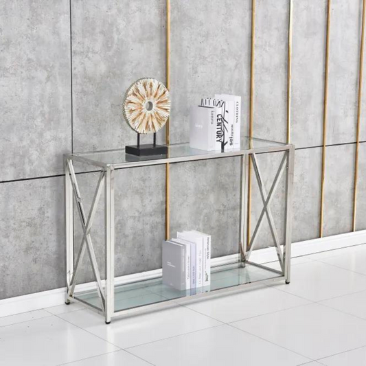 Console Kensy argent verre transparent