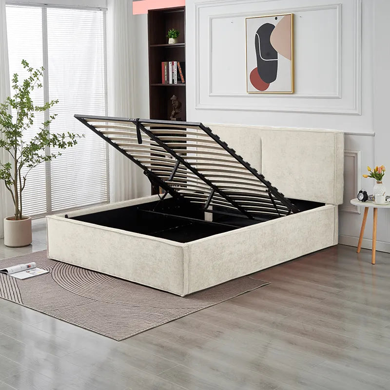 Lit coffre olivia tissu chenille beige