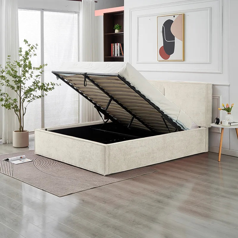 Lit coffre olivia tissu chenille beige