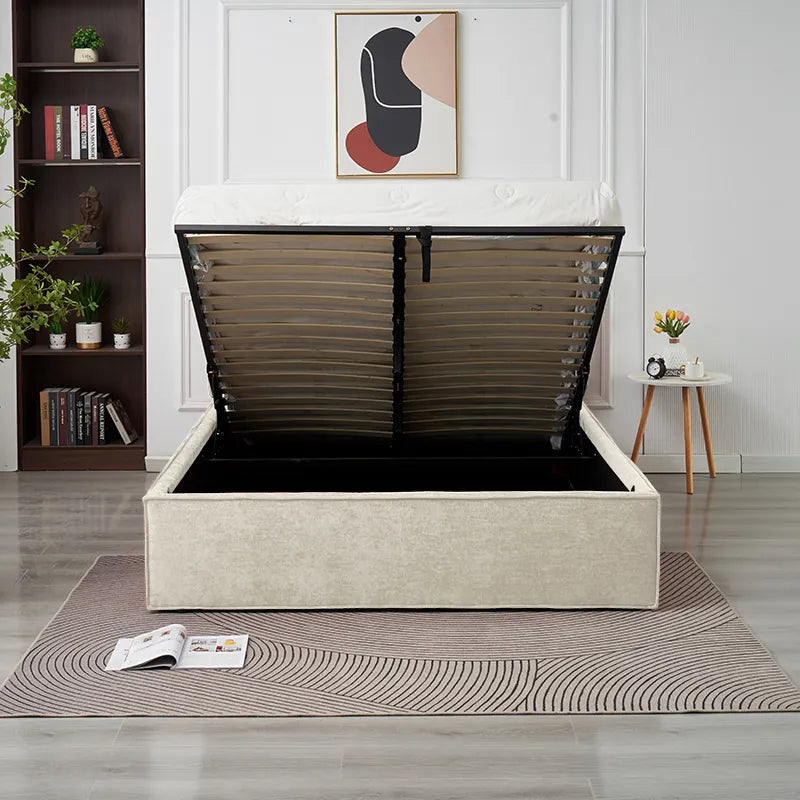 Lit coffre olivia tissu chenille beige