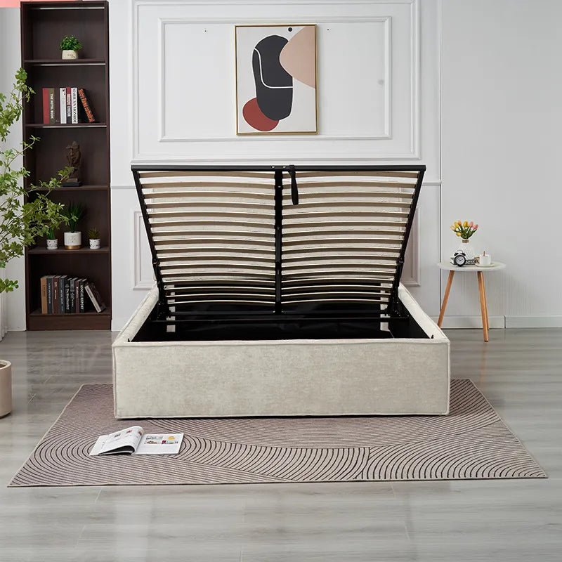 Lit coffre olivia tissu chenille beige