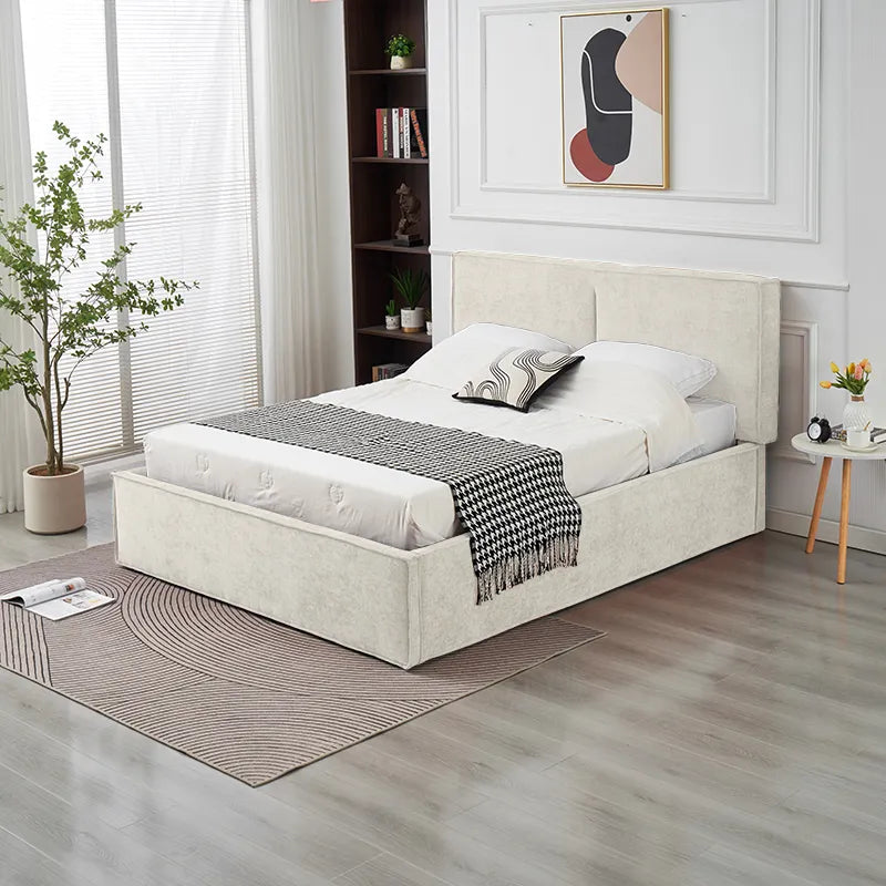 Lit coffre olivia tissu chenille beige