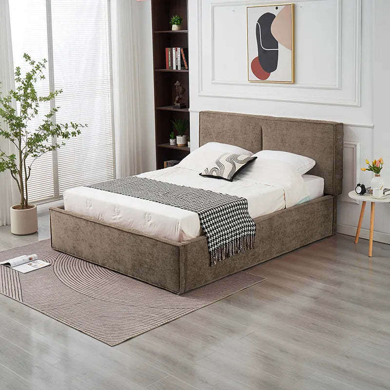 Lit coffre olivia tissu chenille moka