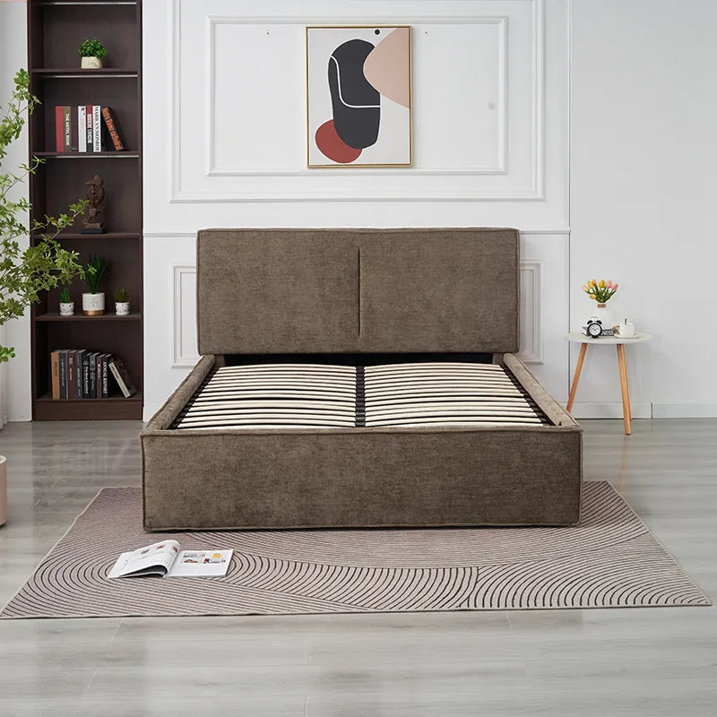 Lit coffre olivia tissu chenille moka