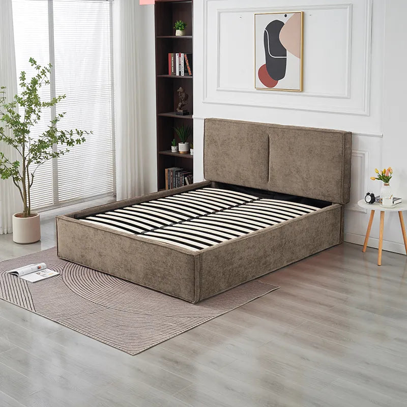 Lit coffre olivia tissu chenille moka