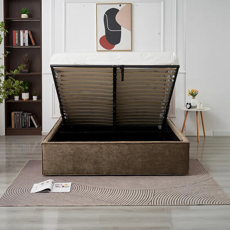 Lit coffre olivia tissu chenille moka