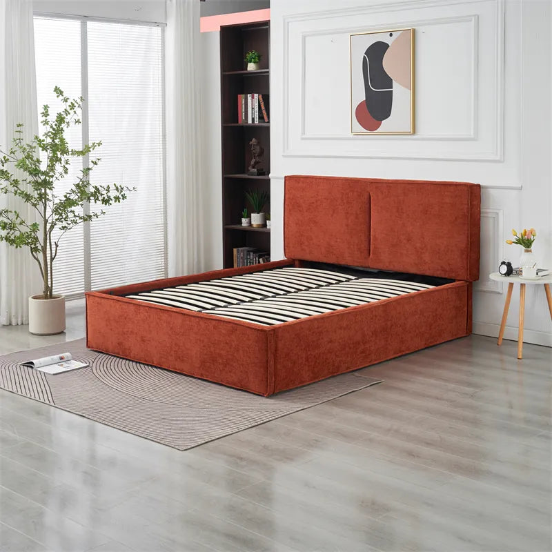 Lit coffre olivia tissu chenille terracotta