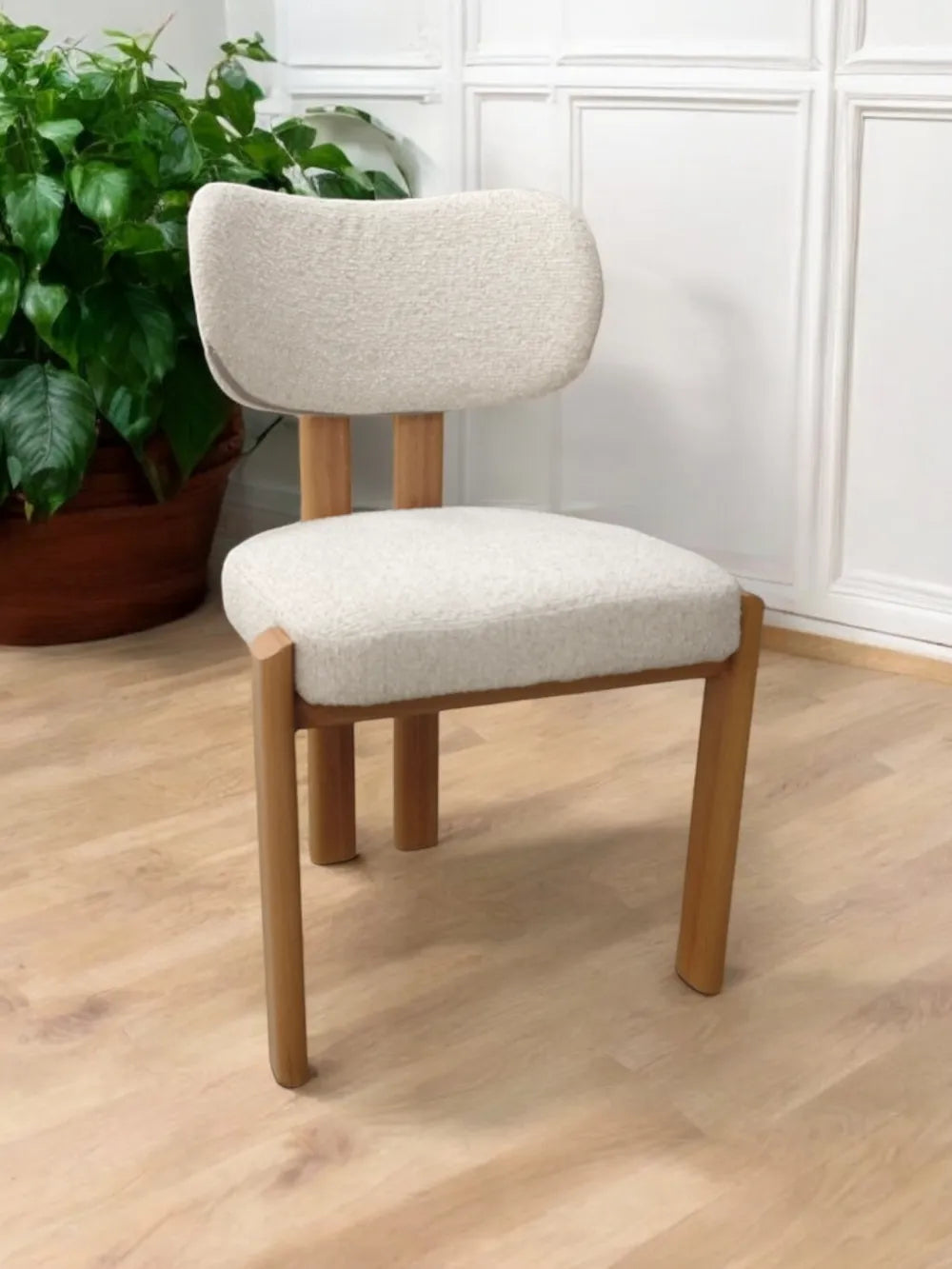Chaise Hera tissu chenille pied chêne