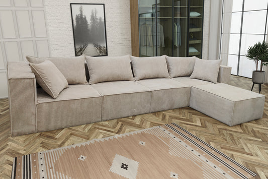 Canapé d'angle Modulo Côtelé Ecru