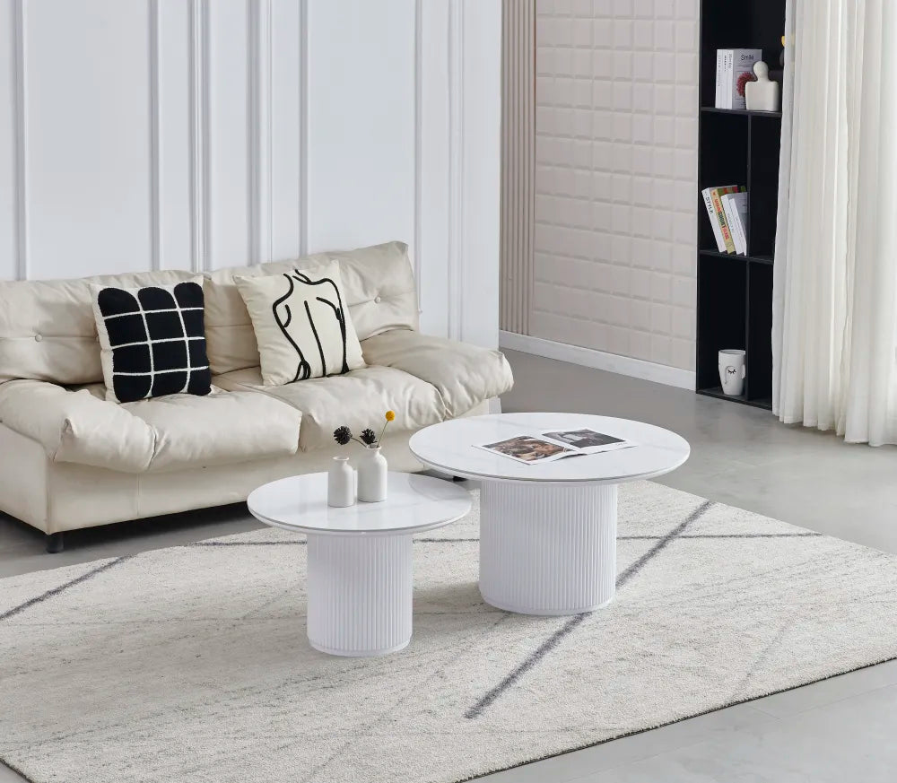 Table basse Gigogne duo pila céramique travertin 60-80cm