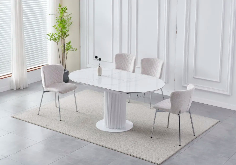 Table à manger à rallonge Sofia pied blanc 125-165cm
