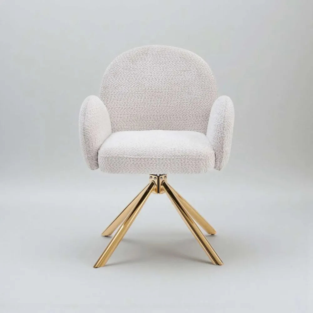 Chaise Nola tissu écru bouclé pied doré