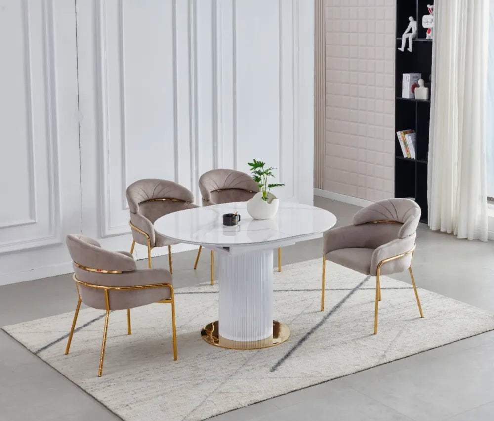 Table à manger à rallonge Sofia pied doré 125-165cm