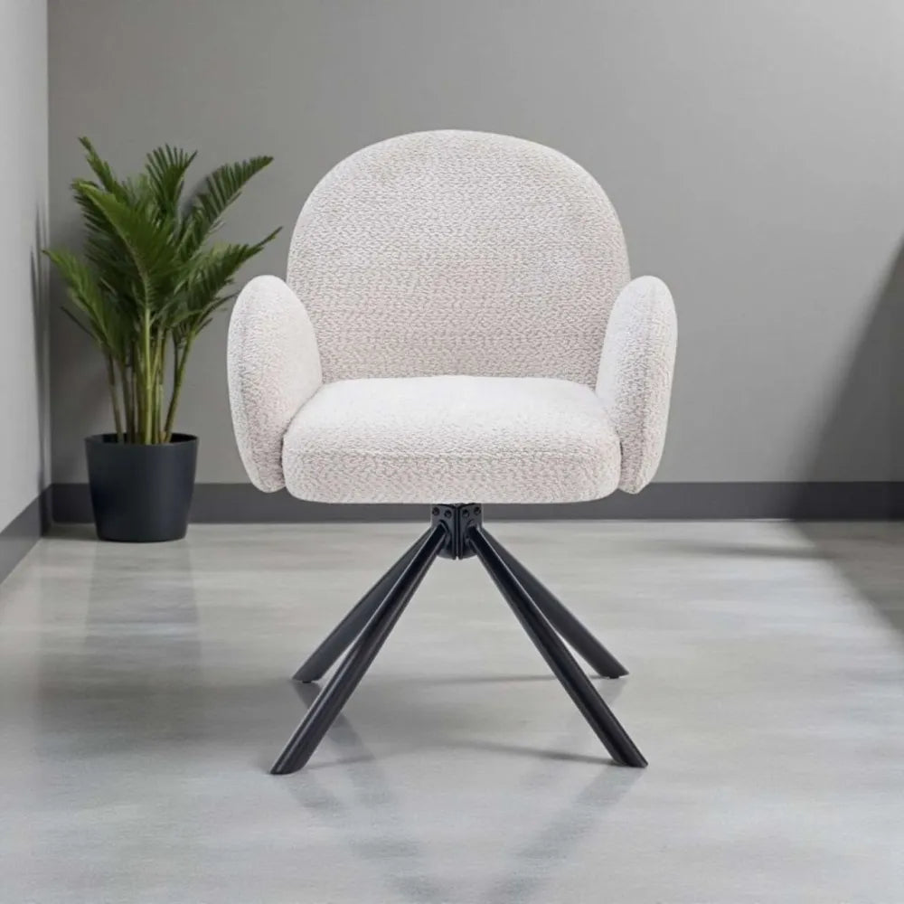 Chaise Nola tissu écru bouclé pied chrome