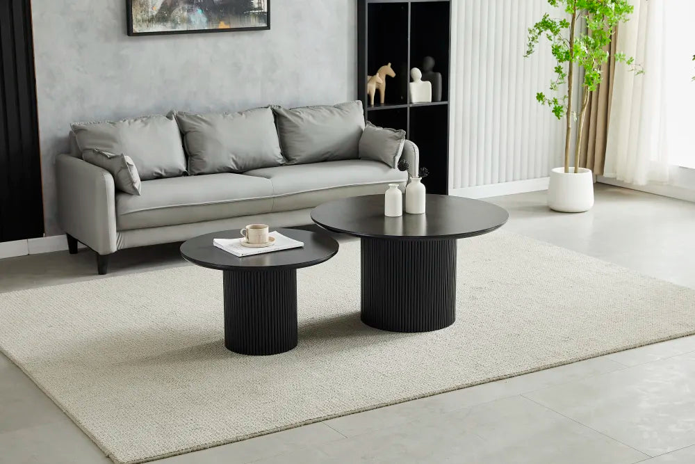 Table basse Gigogne duo pila céramique noyer travertin 60-80cm
