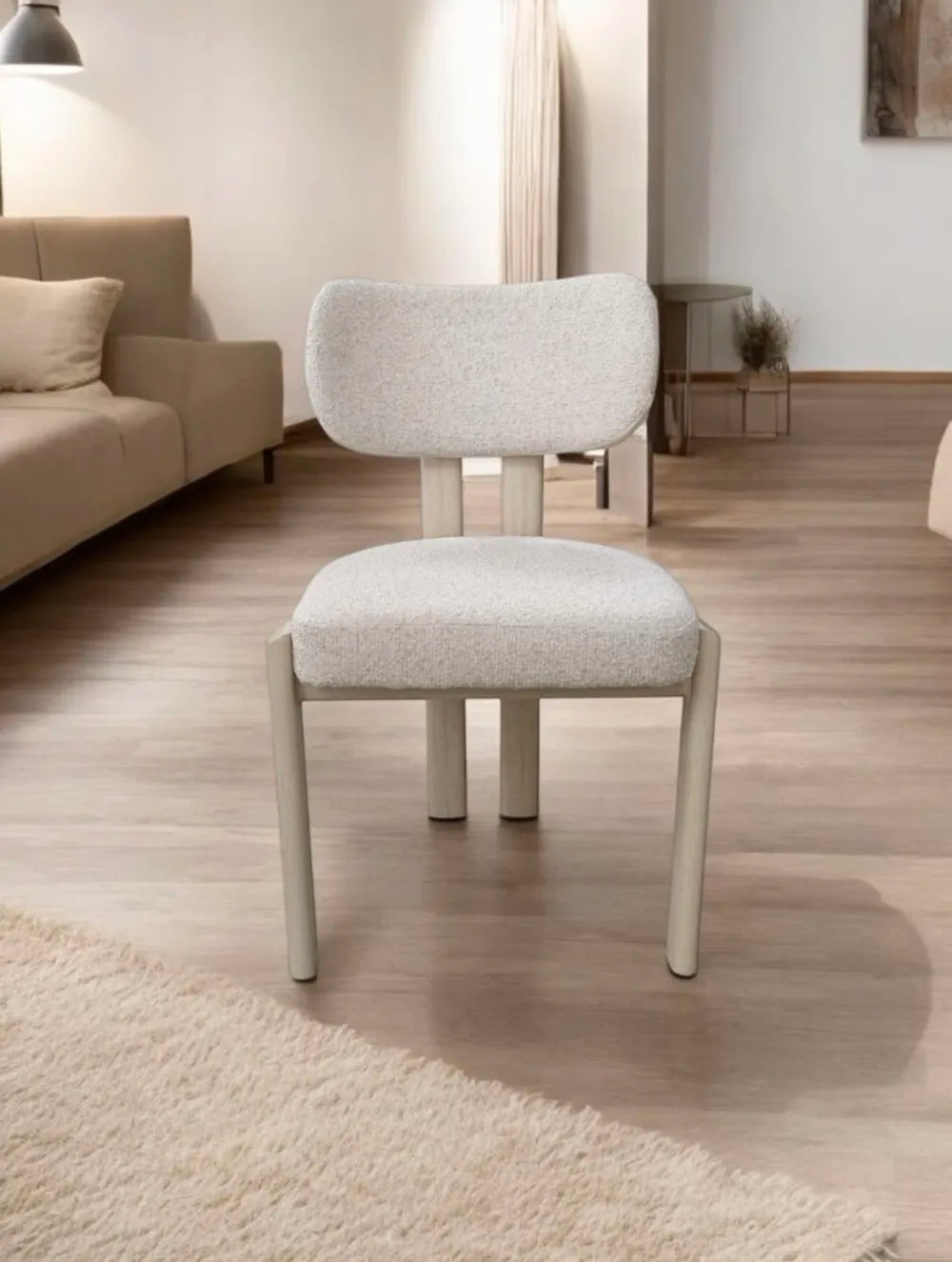 Chaise Hera tissu chenille pied chêne
