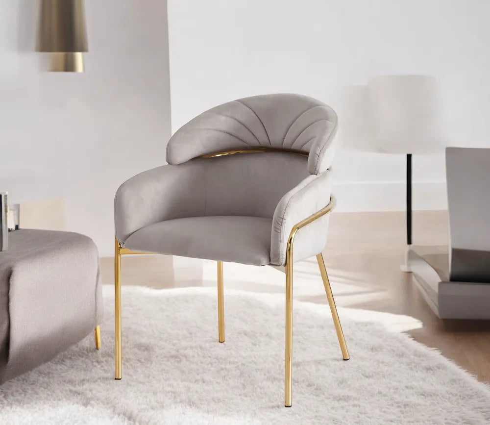 Chaise Emily velours taupe pied doré