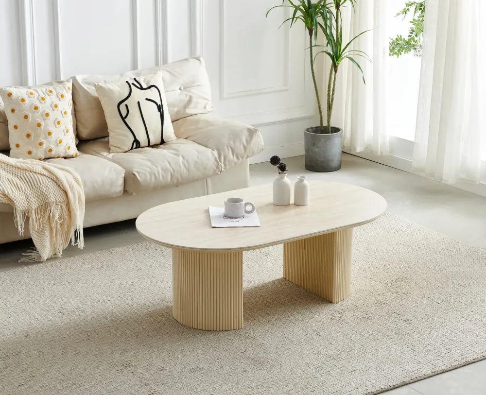 Table basse Calypso céramique travertin noyer 120cm