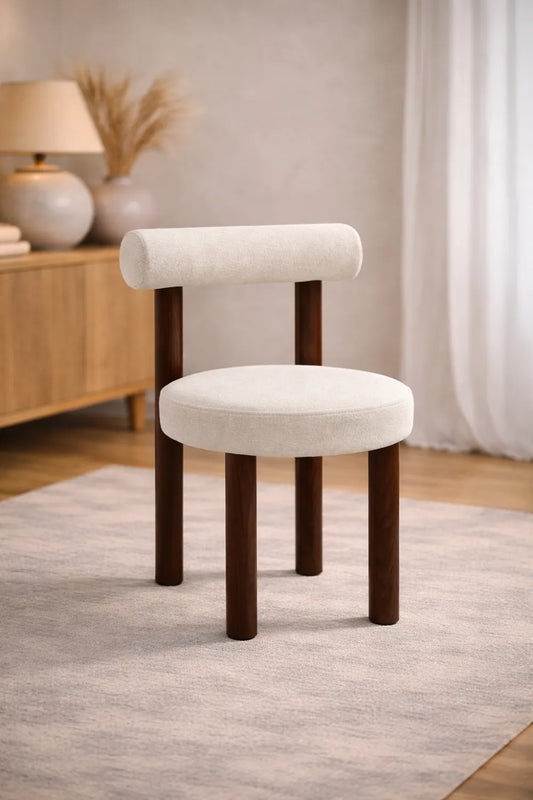 Chaise Irina tissus chenille pieds bois noyer