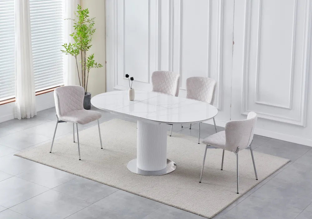 Table à manger à rallonge Sofia pied blanc 125-165cm