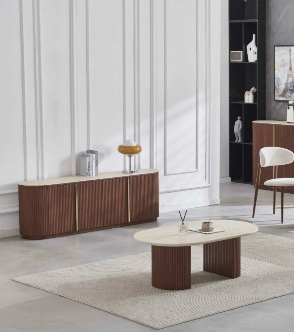 Meuble TV Calypso céramique noyer travertin 180cm