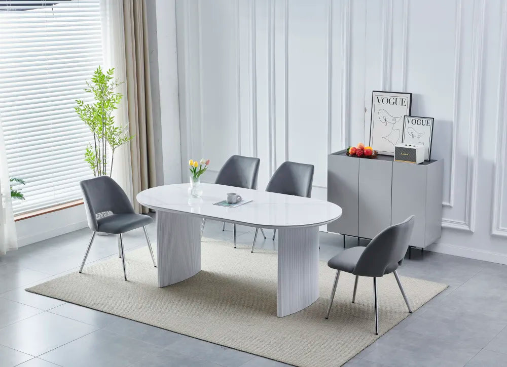 Table à manger Joséphine céramique marbre blanc 180cm