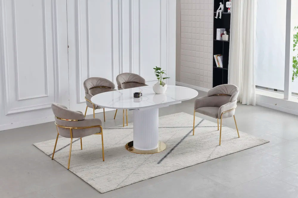 Table à manger à rallonge Sofia pied blanc 125-165cm