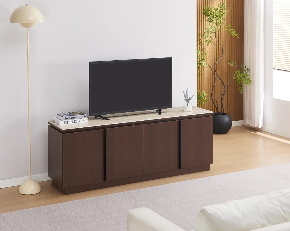 Meuble Tv Baieta Mdf Effet Plateau Céramique Travertin Mat
