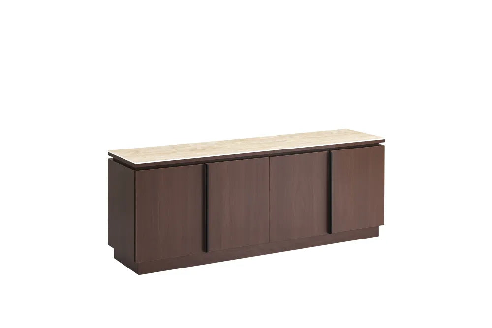 Meuble Tv Baieta Mdf Effet Plateau Céramique Travertin Mat