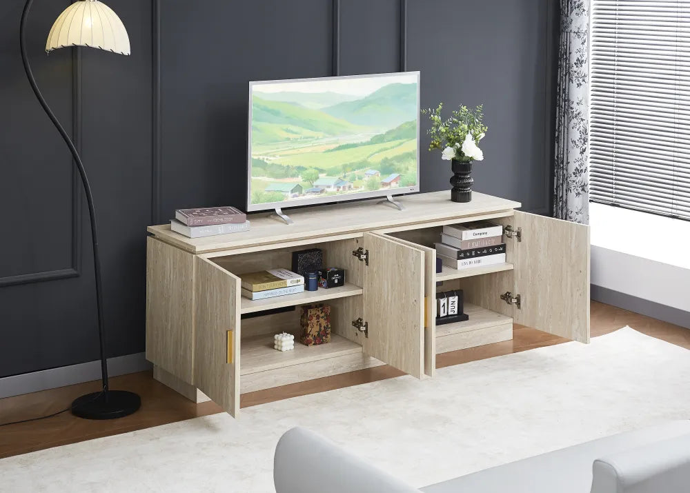 Meuble Tv Baieta Mdf Effet Travertin 160X40X60Cm