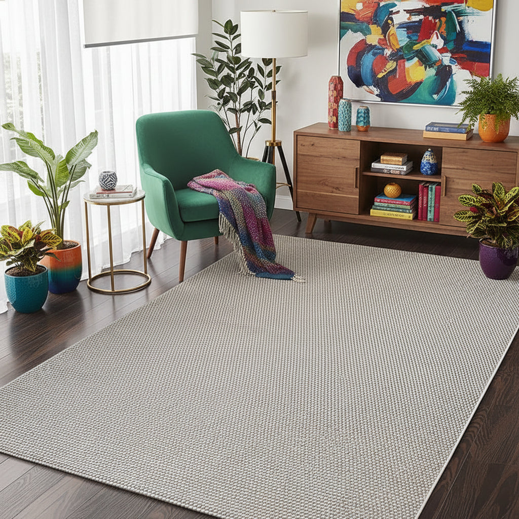 Tapis Mira Beige Merinos – Effet Laine Bouclée