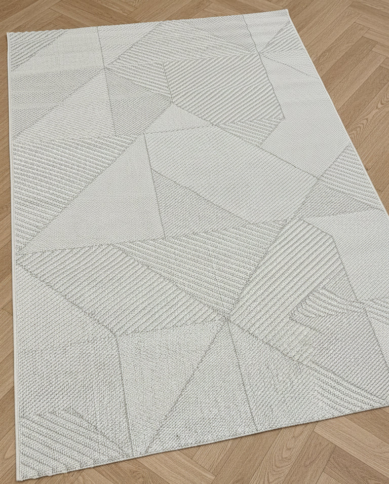 Tapis Mira crème Merinos – Effet Laine Bouclée Design géométrique