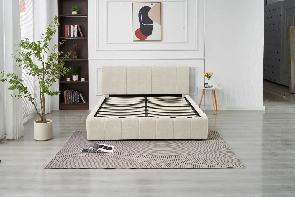 Lit coffre Moon tissu chenille Beige