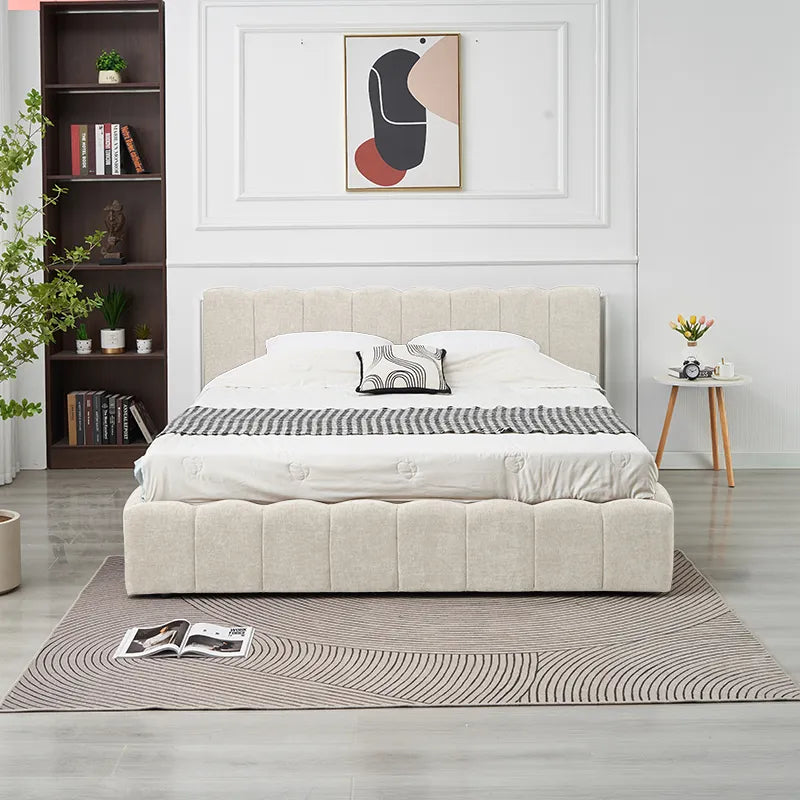 Lit coffre Moon tissu chenille Beige