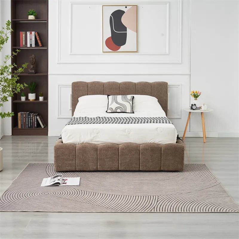 Lit coffre Moon tissu chenille Moka