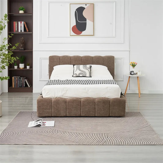 Lit coffre Moon tissu chenille Moka