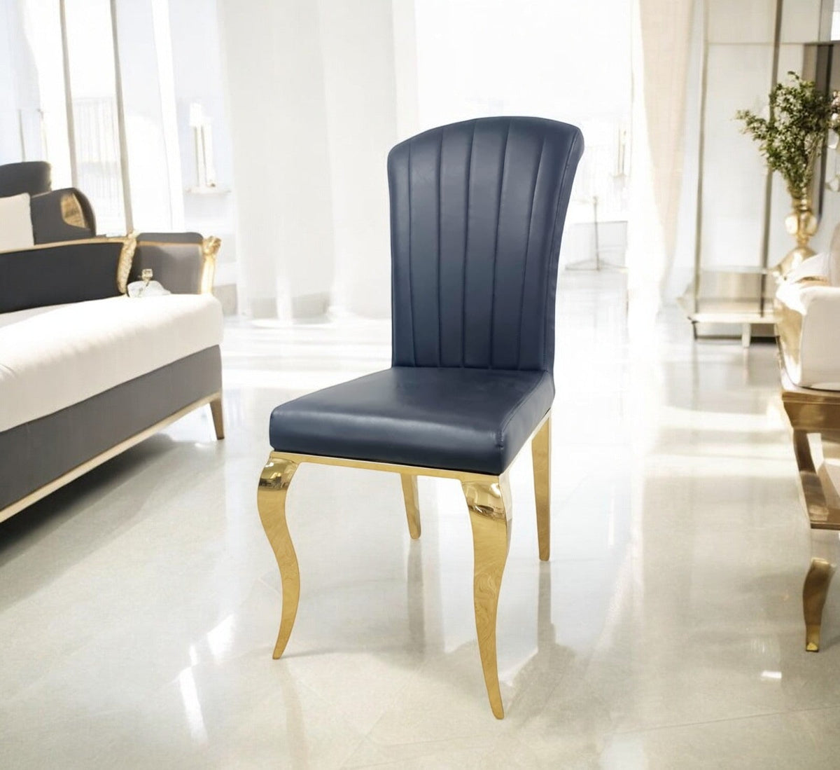 Chaise Nino velours beige pied doré