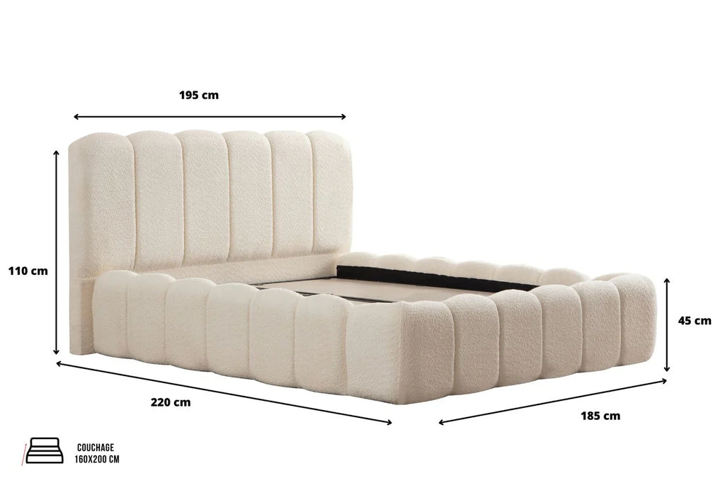 Lit Coffre Alya blanc cassé tissu chenille