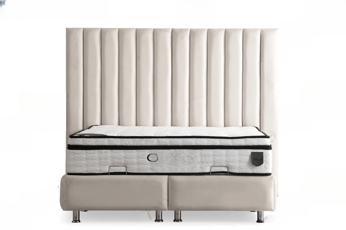 Lit coffre Athena velours blanc cassé