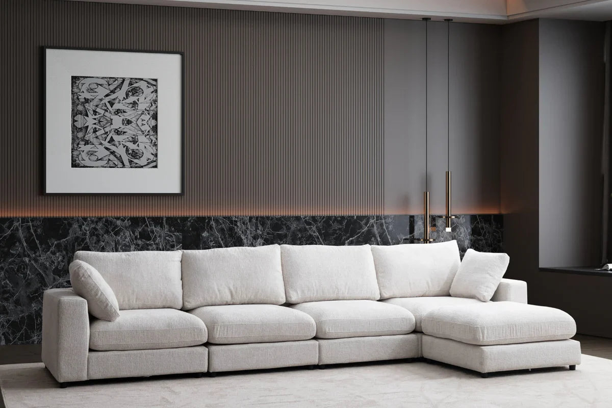 Canapé d'angle Julia Modulable 4+1 Chenille blanc cassé