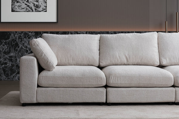 Canapé d'angle Julia Modulable 4+1 Chenille blanc cassé