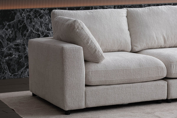 Canapé d'angle Julia Modulable 4+1 Chenille Blanc Cassé