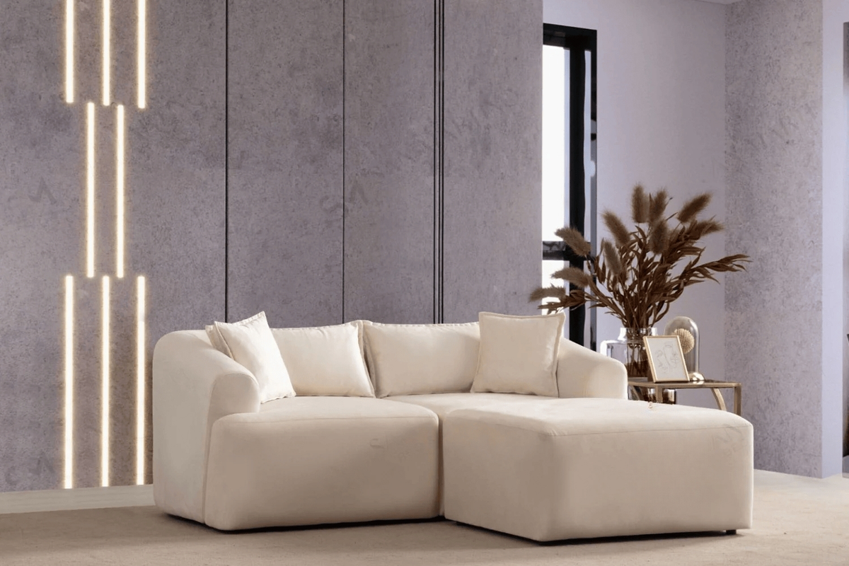 Canapé d'angle Mila Modulable velours blanc cassé