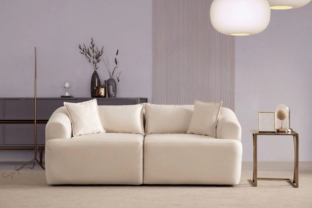 Canapé d'angle Mila Modulable velours blanc cassé