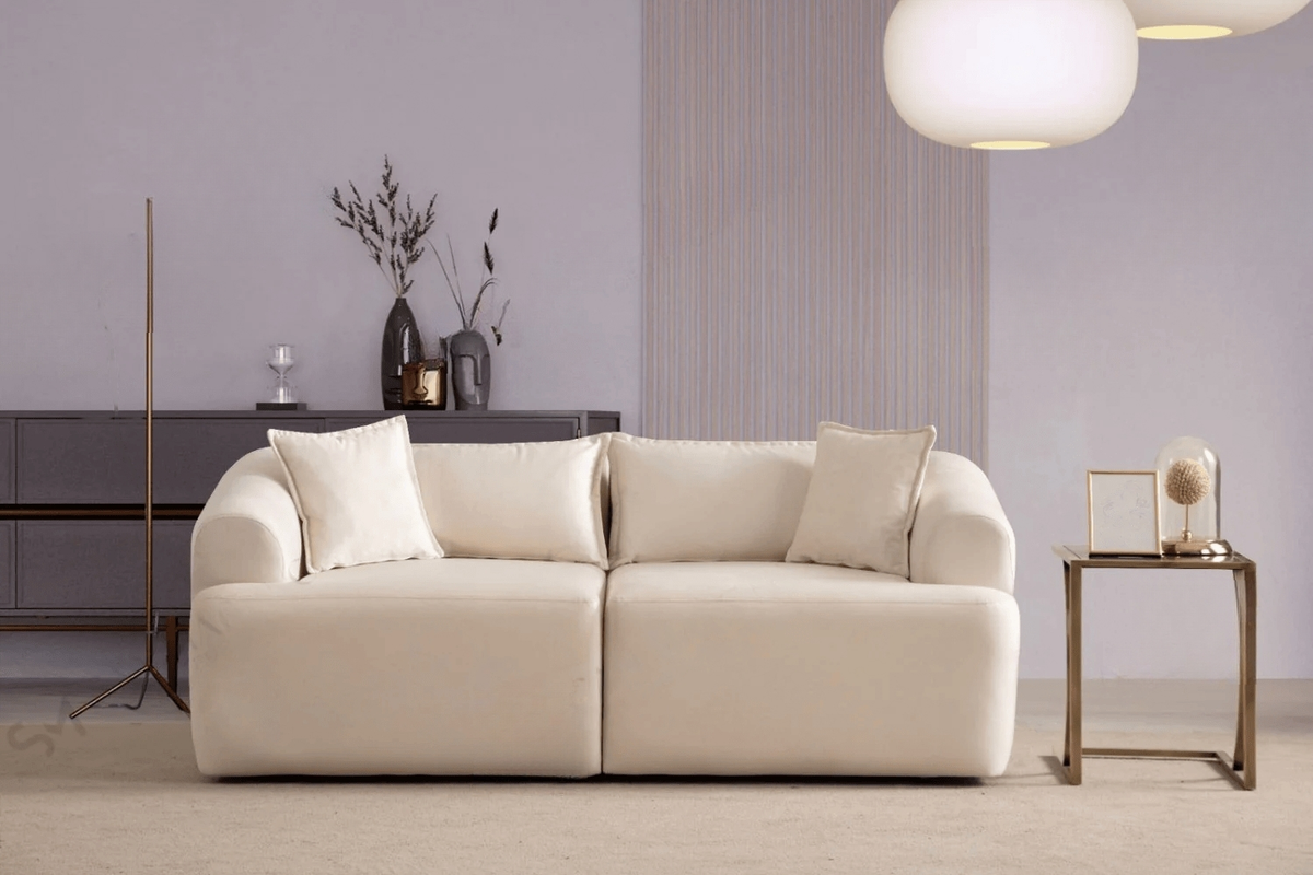 Canapé d'angle Mila Modulable velours blanc cassé