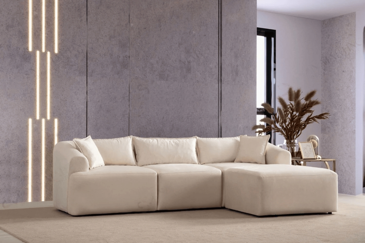 Canapé d'angle Mila Modulable velours blanc cassé