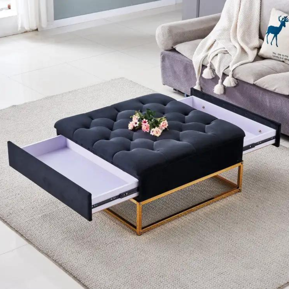 Pouf Rilax Or velours Noir